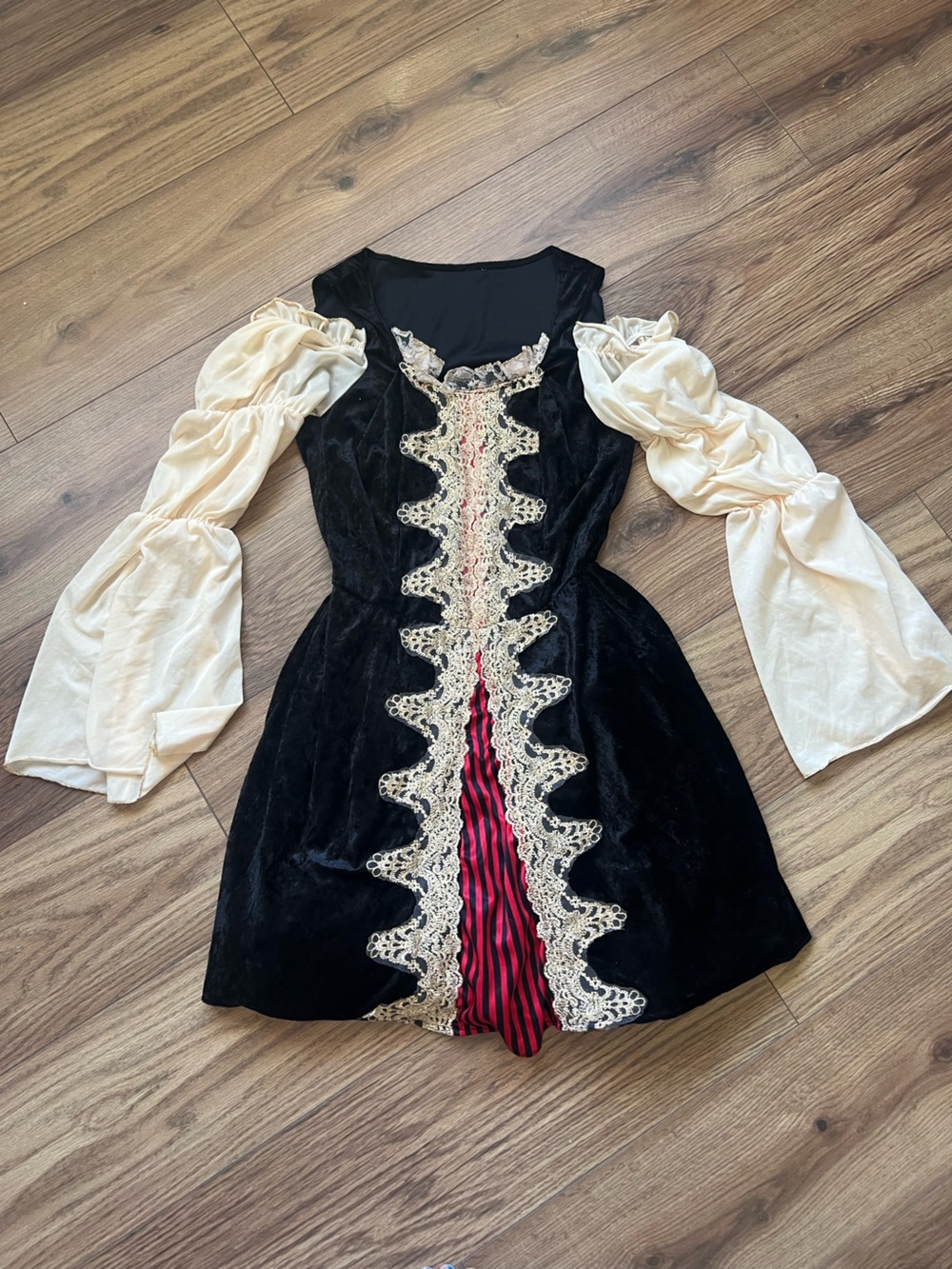 Black Velvet Pirate Wench Costume Romper Dress S